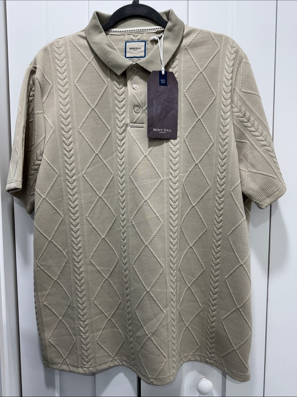 Brave Soul Men's Short-Sleeve Knit Polo in Light Beige